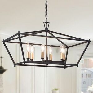 LNC Lucas 6 -Light Black and gold Traditional Metal Cage Square Medium Hanging P